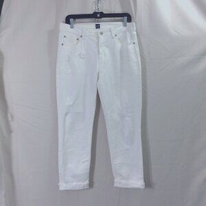 GAP Denim Jeans White Distressed Raw Hem Cuffed Girlfriend Size 28